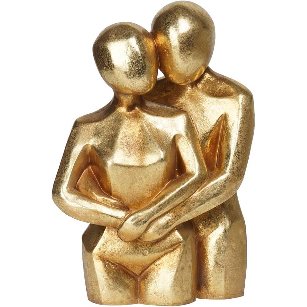 Gold Hugging Couple Statue Modern Lovers Figurine Resin Home Shelf Décor Gift
